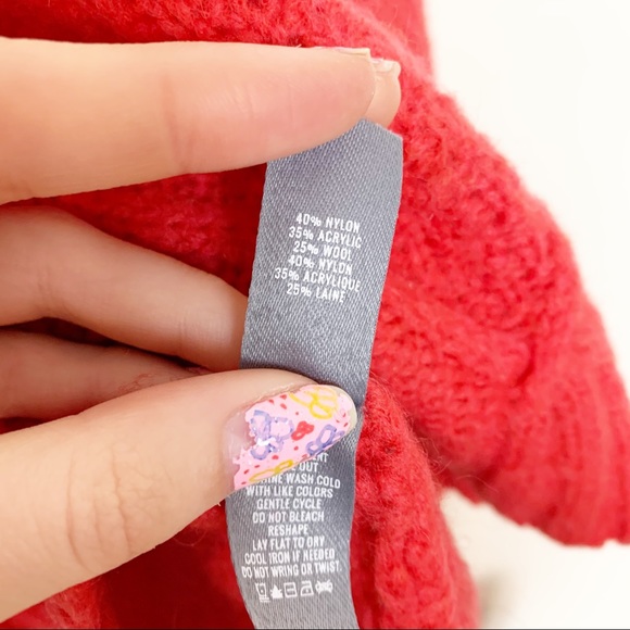 Aerie Coral Wool Cable knit Oversized Turtleneck Women’s Size Medium - Picture 3 of 8